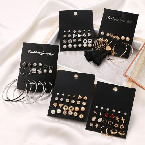 FNIO 2021 Hot Sale Fashion Bohemian Earrings Set For Women Trendy Flower Round Geometric Metal Stud Earring Female Jewelry