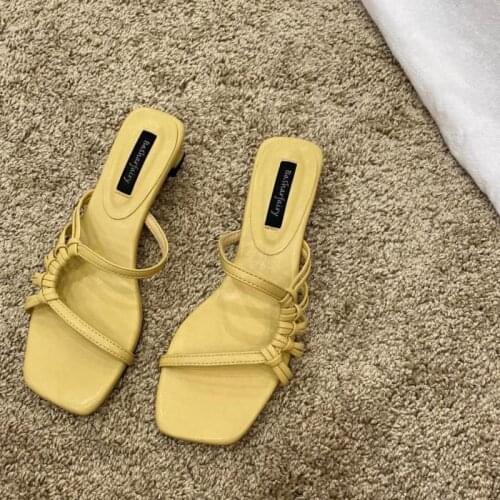 Hot Sell Women Sandal sprint Strappy Heels Sandals Slippers Women High Heels Flip Flops Square Toe Slides Party Shoes vc494