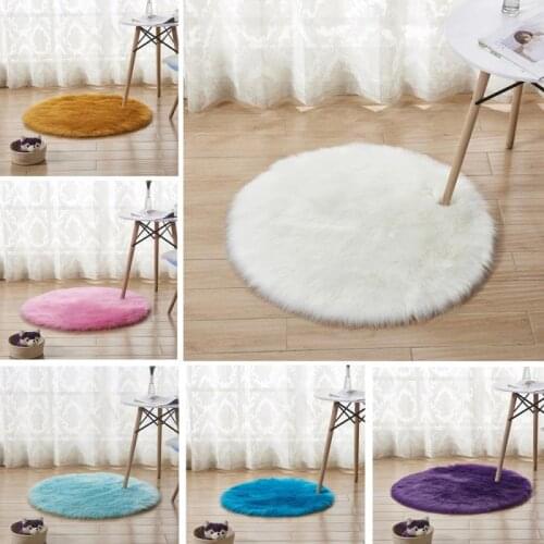 Soft Artificial Wool Carpet Round Rug Sheepskin Fur Fluffy Plush Carpet Bedroom Living Room Home Decor Floor Mat Pile Rug