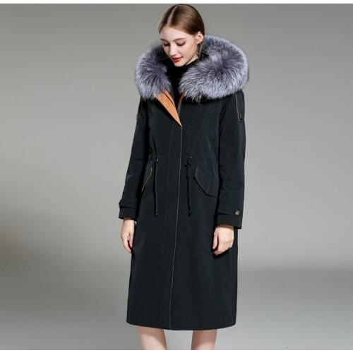 Real and Jackets Women 2020 Winter Warm Long Parka Natural Big Fox Fur Collar Hooded Coat Overcoat ropa chaqueta mujer