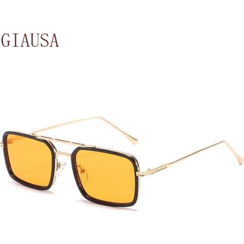 GIAUSA New metal square Sunglasses ocean film mens fashion double beam Sunglasses yellow glasses square sunglasses