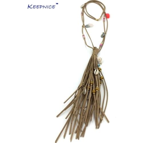 New handmade jewelry supplier unique boho leather tassel pendants long Necklaces for women