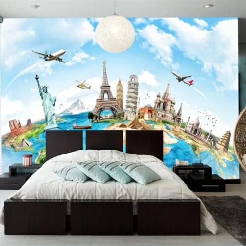 Beibehang Custom wallpaper 3d murals Europe travel around the world earth classic architectural TV background wall paper murals