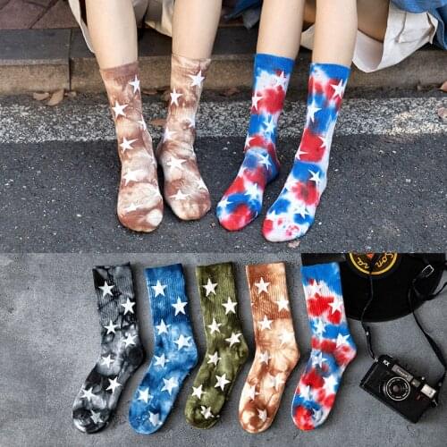 Autumn and winter men couple tie-dye terry socks five-pointed star street personality socks sports basketball stocking women