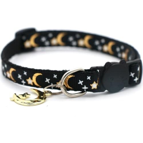 Pet Hot Stamping Star Collar Cat Dog Safety Clasp Reflective Collar Black Puppy Necklace with Moon Pendant Dog Accessories