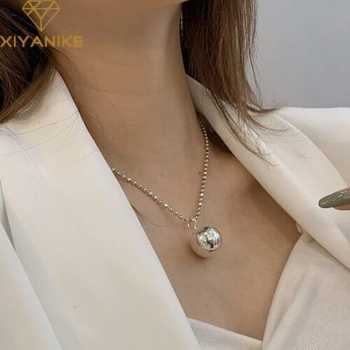 XIYANIKE 925 Sterling Silver Sweater Necklace for Women Fashion Simple Round Ball Pendant Clavicle Chain Birthday Party Jewelry