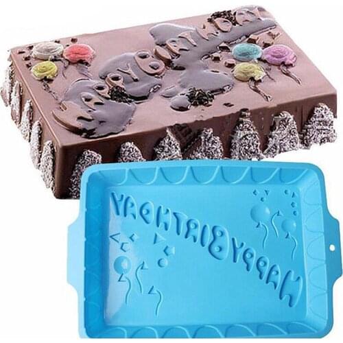 Birthday Cake Pan Heat-resistant Soft Rectangle Cake Mold Silicone Baking Pan Mould Fondant Cake Decorating Tool