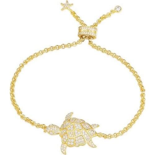 SOELLE Luxury 925 Sterling Silver Yellow Gold Color Micro Inlay AAA Cubic Zirconia Stones Sea Turtle Bracelet for Women Jewelry