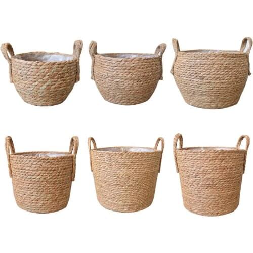Nordic Handmade Straw Storage Basket Floor Indoor Flower Pot Planter Home Decor