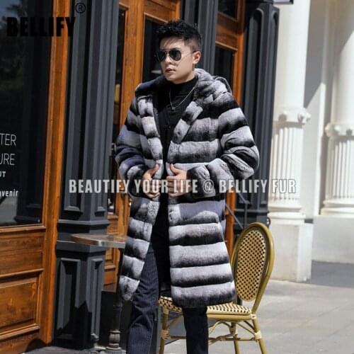 Super Long Solid Genuine Rex Rabbit Fur Jacket Chinchilla Fur Mens Fur Coat Winter Male Outwear