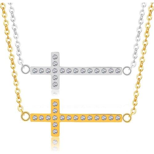 Hip Hop Cubic Zirconia Cross Necklaces & Pendants for Women Choker Clavicle Chain Necklace Christian Jewelry Femme Bijoux Collar