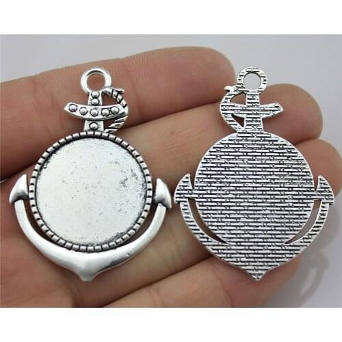 WYSIWYG 4pcs 25mm Inner Size Antique Silver Color Anchor Cameo Cabochon Base Setting Charms Pendant Jewelry Findings
