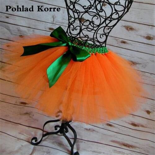 Solid Green Pumpkin Baby Girls Tutu Skirt Witch Halloween Costume Party Tulle Skirt Toddler Girls Skirts Clothes Kids Skirt NK01