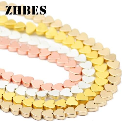 ZHBES 6mm 75pcs Natural Stone Peach heart Matte Hematite Love heart Spacer Loose Beads For Jewelry Making DIY Bracelets Findings