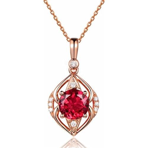 14K ROSE GOLD COLOR VINTAGE CARVING PENDANT NECKLACES FOR WOMEN RED CRYSTAL RUBY GEMSTONES DIAMONDS JEWELRY BIJOUX PARTY GIFTS