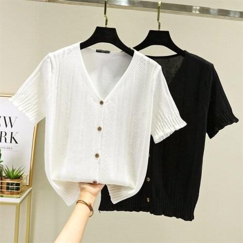 4XL 2021 Summer Cardigan Single Breasted Black White Short Women short Sleeve Loose Caridgan Female Knitted Jacket Women