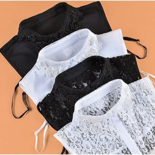 Women Chiffon White Lace Detachable Collars Female Floral Hollow False Collar Shirt Fake Half Shirt Collar Remoable Faux Col Tie