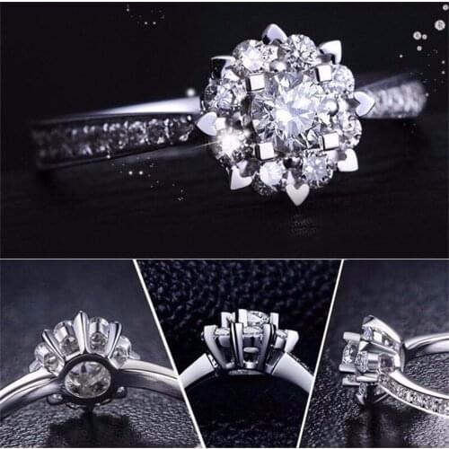 Hot Sale Luxury Solid Silver SONA CZ Engagement Rings Jewelry 925 Sterling Silver Wedding Finger Flower Rings For Women