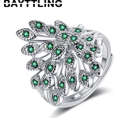 BAYTTLING New 925 Sterling Silver Red/Green/Black Fine Zircon Peacock Ring For Women Fashion Anniversary Birthday Gift Jewelry