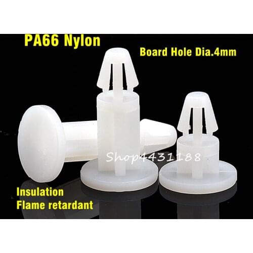 100pcs/lot Board Hole Dia.4mm PA66 PCB Support Flat-Bottomed PC Board Isolation Column Plastic Rivet Spacer H6-25mm
