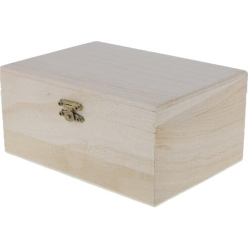 2 Pieces Unfinished Wooden Jewelry Storage Box with Vintage Clasp Lock DIY Craft Home Trinkets Jewelry Organizer Storage Box