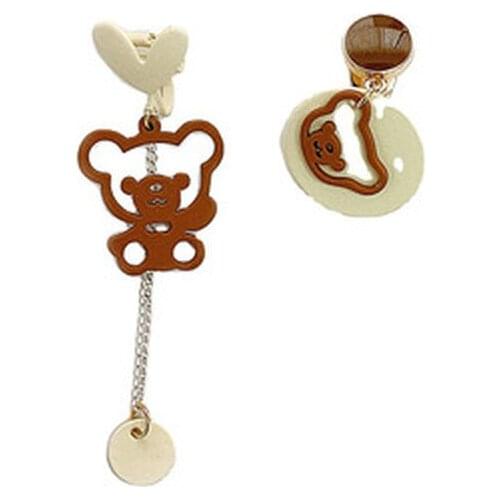 2021 Trendy Fashion Jewelry Bear Stainless Steel Factory Wholesale Hollow Retro Brown Asymmetric Design Earrings