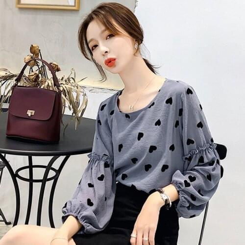 2021 Autumn New Women Korean Fashion Printed Shirt Women Elegant O-neck Long Sleeve Blouse Lady Office Casual Loose Tops Q452