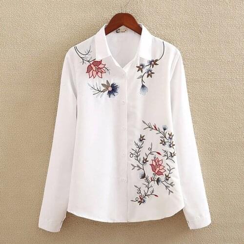 2021 embroidered shirt womens long-sleeved bottoming shirt loose womens spring and autumn shirt women