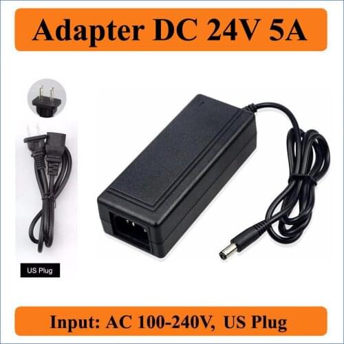 24V 5A US Plug AC DC Adapter AC100V-240V Converter to DC 24V 5000mA 120W Power Supply 5.5mm x 2.1-2.5mm Charger for LEDs Strip