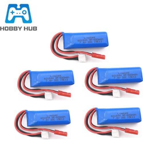 Hobby Hub 7.4V 600mAh 20C Lipo Battery for WLtoys K969 K979 K989 K999 P929 P939 RC Car Spare Parts 601844 2s 7.4v Battery 5pcs