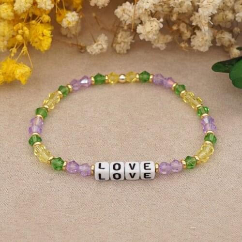 Rhombic Crystal Charm Bracelets For Women Girls Jewelry Simple Candy Color Letter Beaded Temperament Bracelet Hand Accessories