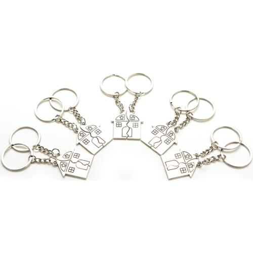 2 Pcs 2.3cm*3.4cm Alloy House Shape Keychain Key Ring for Lovers Valentines day Love Key Fob