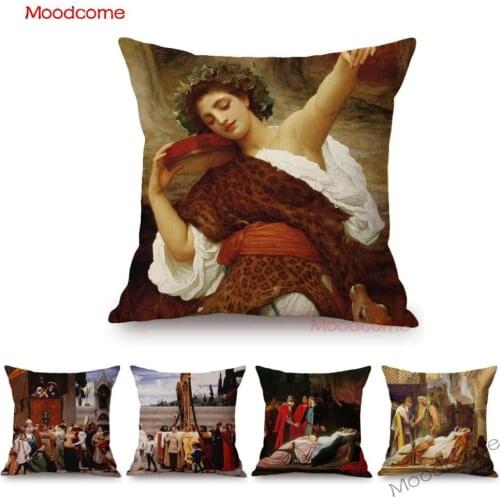 British Royal Academic Style Frederic Leighton Dreamlike Oil Painting Beautiful Girl Lady Pillow Case Decorative Cushion Cover