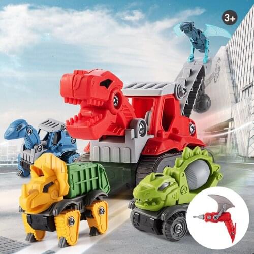 Kids Dinosaur Truck Assemble Puzzle Toys Engineering Vehicle Tyrannosaurus Rex Children Screw Nut Dino Model Boys Birthday Gifts
