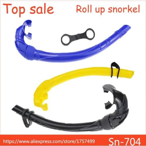Flexible and folded FDA silicone diving snorkel for adult scuba diving spearfishing freediving humanized roll up dive snorkel