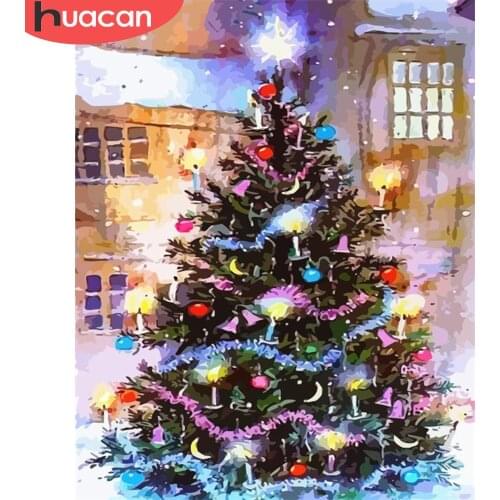 HUACAN Paint By Number Christmas Tree Drawing On Canvas HandPainted Art Gift DIY Pictures By Number Winter Kits Home Decoration