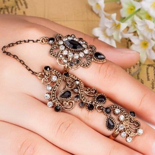 Blucome Resin Turkish Rings Jewelry Perfect Vintage Rings For Women Party Gifts Duble Design Chain Love Anillos Wedding Rings