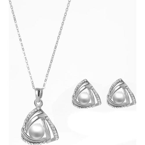 Fashion Silver Imitation Pearl Wedding Pendant Necklace Earring Sets Bridal Jewelry Sets for Women Elegant Costume Party Gift