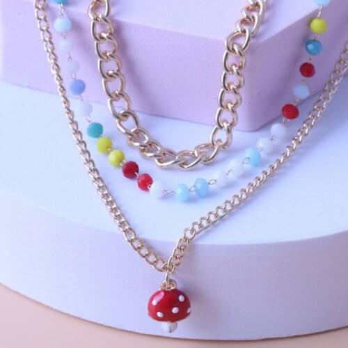 Korean version of the new bohemian rice beads 2021 fashion new OL multi-layer mushroom pendant necklace popular accessories