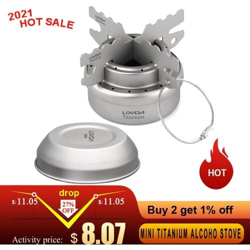 Lixada Portable Mini Titanium Alcoho Stove with Lid Cross Stove Stand Rack Outdoor Camping Hiking Backpacking Cooking Alcohol