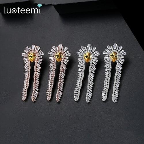 LUOTEEMI New Design Irregular Long Drop Earrings for Women Wedding Party Luxury CZ Double Colors Fashion Jewelry Bijoux Femme