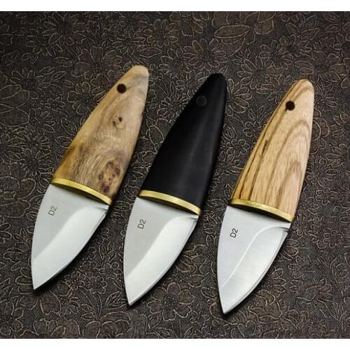 Mini Olives Knife Straight Fixed blade Knife D2 Blade Wood Handle Outdoor Pocket EDC Knife Hunting Fishing Knives with Sheath