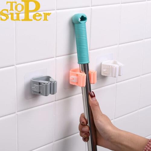 Wall Mounted Mop Broom Holder Self Adhesive Broom Hanger Anti-Slip No drilling Mop Rack Home Storage Organizer Home Accessories