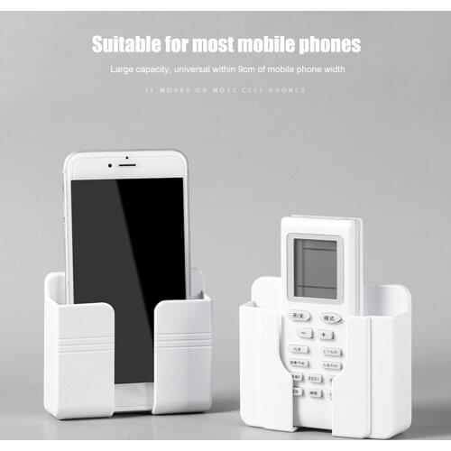 Wall Mounted Mobile Phone Charging Organizer Storage Box Remote Control Multifunction Holder Stand Plug Wall Holder