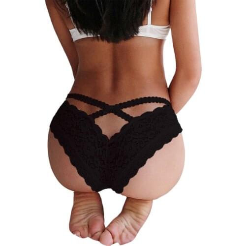 New Women Ladies Sexy Casual Embroidery Lace-up Lingerie Panties Tight Low Waist See-through Hollow Underwear Black White Pink