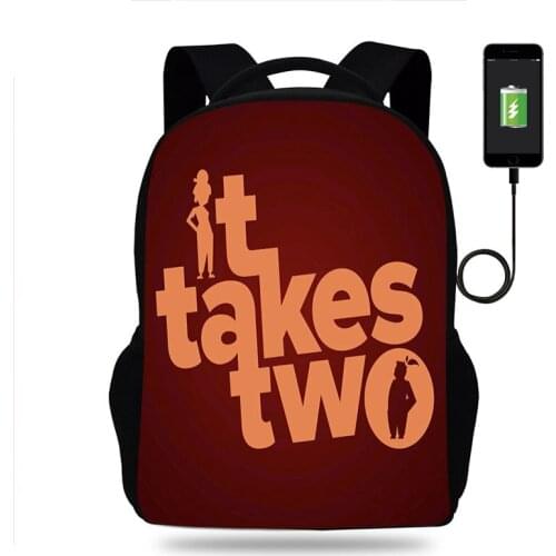 It Takes Two school Backpacks for teenage girls boys usb Charge High School bag youth Leisure College Mochila Infantil