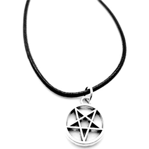 Pagan Wicca Inverted Star Pentagram Pendant Necklace Tiny Circle Round with Star Necklace David Star Necklace jewelry