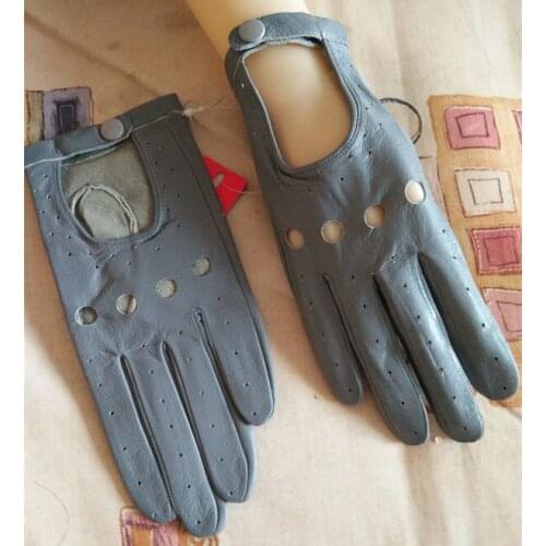 Womens Natural Sheepskin Leather Hollow Out Glove Female Fashion Genuine Leather Driving Glove R1538