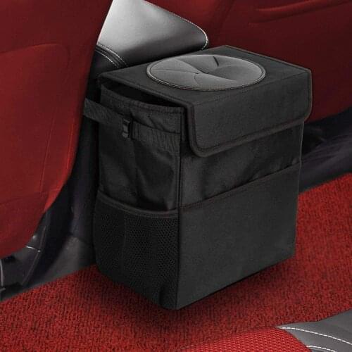 Car Trash Bag Hanging with Storage Pockets, Leak-Proof Collapsible Garbage Bin for Car