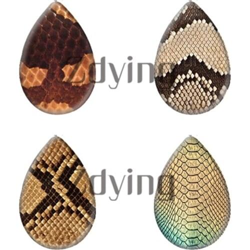 Zdying Fashion Animal Snake Leather Water Drop Glass Photo Cabochon Jewelry Findings For Necklace Earrings Pendant Charm